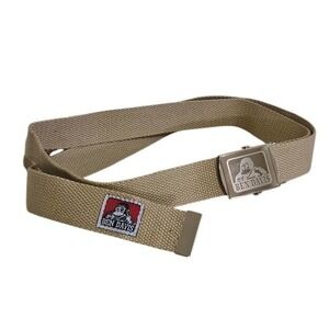 Ben Davis Men Khaki Canvas Belt Silver Flip Top Buckle Gorilla Logo Tan Y2K Punk